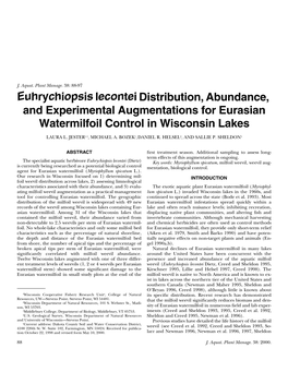 Euhrychiopsis Leconteidistribution, Abundance, and Experimental