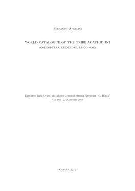 World Catalogue of the Tribe Agathidiini (Coleoptera, Leiodidae, Leiodinae)