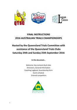 Final Instructions 2016 Australian Trials Championships