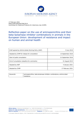 Reflection Paper on the Use of Aminopenicillins and Their