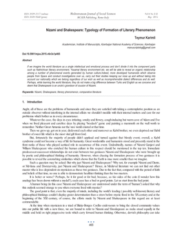 Nizami and Shakespeare: Typology of Formation of Literary Phenomenon