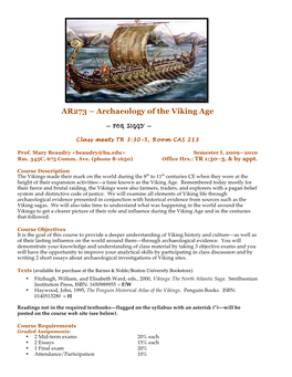 AR273 – Archaeology of the Viking Age