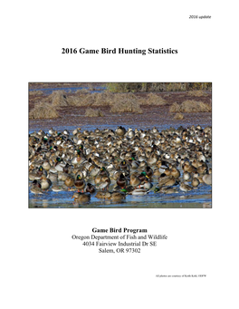 2016 Game Bird Hunting Statistics