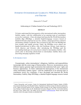 Internet Intermediary Liability: Wilmap, Theory and Trends