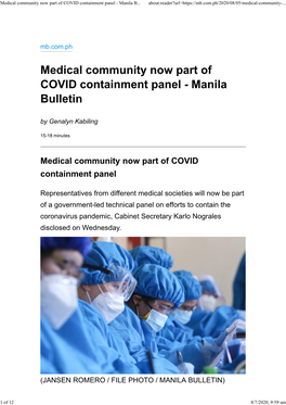 Medical Community Now Part of COVID Containment Panel - Manila B