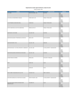 Organizaciones Sociales Según Localización Y Campo De Acción Partido De Quilmes