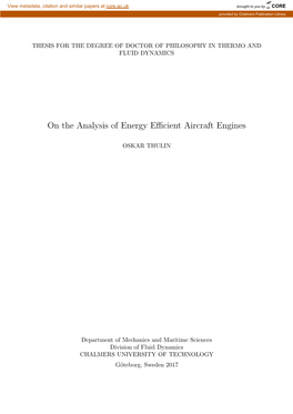 On the Analysis of Energy Efficient Aircraft Engines