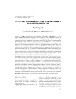 Relaciones Biogeográficas De La Avifauna Cubana. Ii Biogeografía Descriptiva1