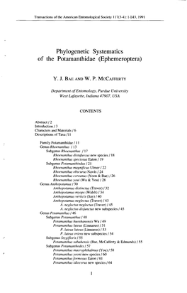 Phylogenetic Systematics of the Potamanthidae (Ephemeroptera)