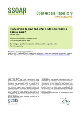 Trade Union Decline and What Next: Is Germany a Special Case? Visser, Jelle