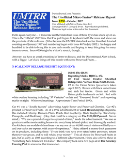 The Unofficial Micro-Trains® Release Report Issue #250 – October, 2017 (Not Affiliated with Micro-Trains Line, Inc.) Copyright ©2017, George J