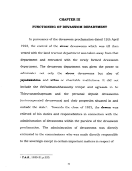 CHAPTER III FUNCTIONING of DEVASWOM DEPARTMENT In