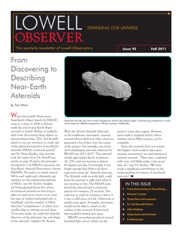 Lowell Observatory Issue 92 Fall 2011 from Discovering to Describing Near-Earth Asteroids by Tom Vitron