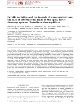 The Case of International Trade in the Spiny Turtle Heosemys Spinosa (Testudines: Geoemydidae)