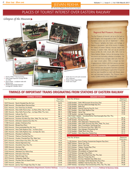 JEEVAN REKHA ER's On-Board Magazine Dedicated to Passengers PLACES of TOURIST INTEREST OVER EASTERN RAILWAY