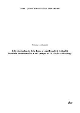 Riflessioni Sul Ruolo Della Donna a Locri Epizefirii. Cultualità Femminile E Mondo Dorico in Una Prospettiva Di ‘Gender Archaeology’