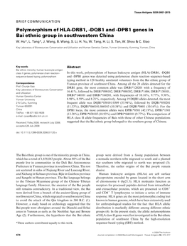 Polymorphism of HLA-DRB1, -DQB1 and -DPB1 Genes in Bai Ethnic Group in Southwestern China W