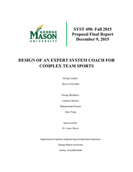 SYST 490: Fall 2015 Proposal Final Report December 9, 2015 DESIGN
