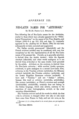 Neolatin Names for Artichoke
