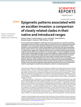 Epigenetic Patterns Associated with an Ascidian Invasion: a Comparison Of