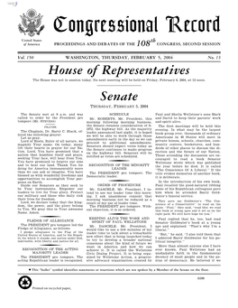 Congressional Record United States Th of America PROCEEDINGS and DEBATES of the 108 CONGRESS, SECOND SESSION