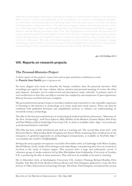 VIII. Reports on Research Projects the Personal-Histories Project