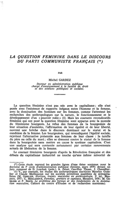 La Question Féminine Dans Le Discours Du Parti Communiste Française