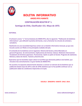 Boletin Informativo Andes Ryu Karate Continuación Boletin N° 1