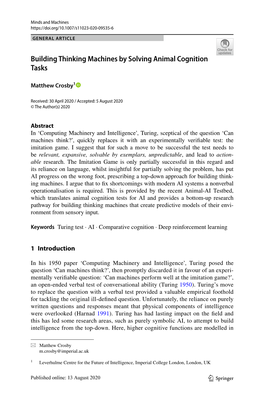 Building Thinking Machines by Solving Animal Cognition Tasks