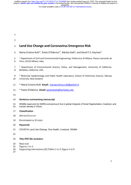 Land Use Change and Coronavirus Emergence Risk