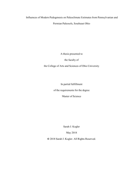 Influences of Modern Pedogenesis on Paleoclimate Estimates from Pennsylvanian And