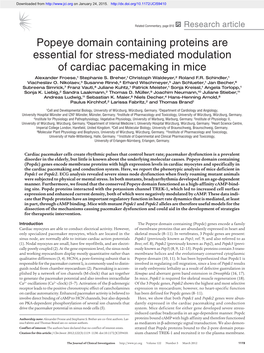 Popeye Domain Containing Proteins Are Essential for Stress-Mediated Modulation of Cardiac Pacemaking in Mice Alexander Froese,1 Stephanie S