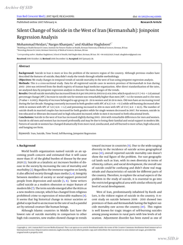 Silent Change of Suicide in the West of Iran (Kermanshah)