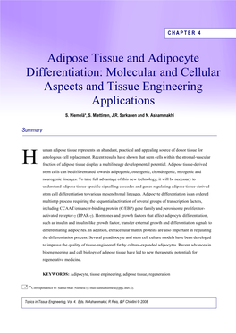 Adipose Tissue and Adipocyte Differentiation: Molecular and Cellular Aspects and Tissue Engineering Applications