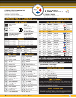 Pittsburgh Steelers Vs. Indianapolis Colts Game Release