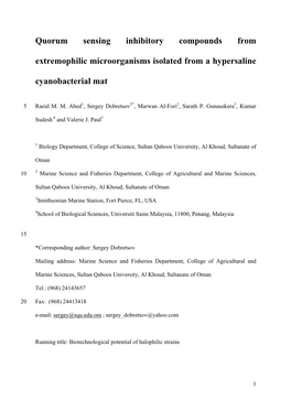 Quorum Sensing Inhibitory Compounds from Extremophilic