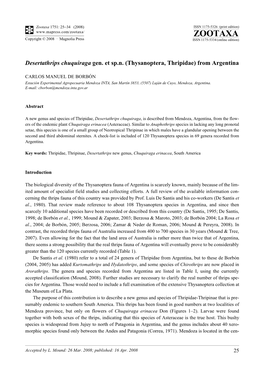 Zootaxa, Desertathrips Chuquiraga Gen. Et Sp.N
