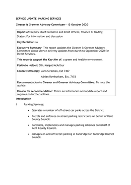 PARKING SERVICES Cleaner & Greener Advisory Committee