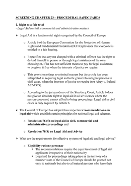 SCREENING CHAPTER 23 – PROCEDURAL SAFEGUARDS 2. Right to a Fair Trial