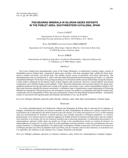 Pge-Bearing Minerals in Silurian Sedex Deposits in the Poblet Area, Southwestern Catalonia, Spain