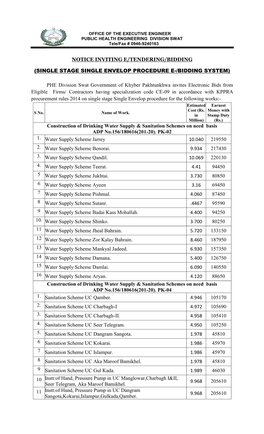 Notice Inviting E/Tendering/Bidding (Single