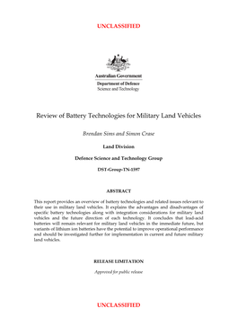 Review of Battery Technologies for Military Land Vehicles