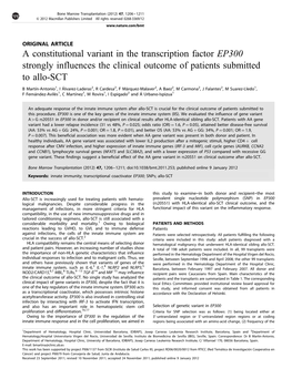 A Constitutional Variant in the Transcription Factor EP300 Strongly Influences the Clinical Outcome of Patients Submitted to Allo-SCT