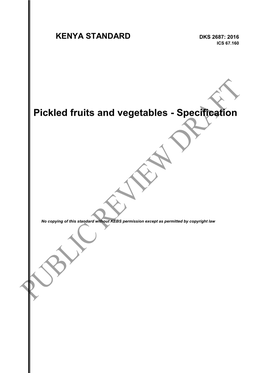 Pickled Fruits and Vegetables - Specification