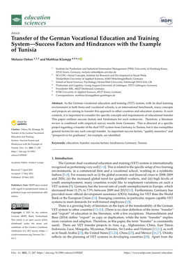 Transfer of the German Vocational Education and Training System—Success Factors and Hindrances with the Example of Tunisia