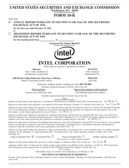 INTEL CORPORATION (Exact Name of Registrant As Specified in Its Charter) Delaware 94-1672743 State Or Other Jurisdiction of (I.R.S