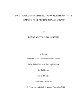 Investigation of the Interaction of Multimerin 1 with Components of Prothrombinase, in Vitro