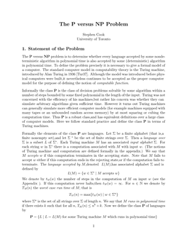 The P Versus NP Problem