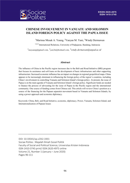 Chinese Involvement in Vanuatu and Solomon Island Foreign Policy Against the Papua Issue