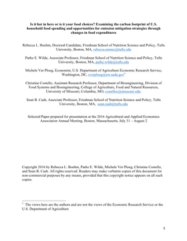 Examining the Carbon Footprint of US Household Food